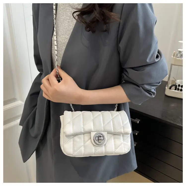 White Quilted Chain Shoulder Bag for Women — feature 14