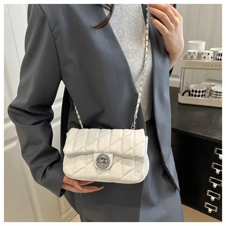 White Quilted Chain Shoulder Bag for Women — feature 15