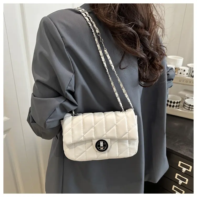 White Quilted Chain Shoulder Bag for Women — feature 19