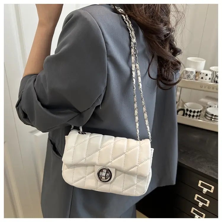 White Quilted Chain Shoulder Bag for Women — feature 20