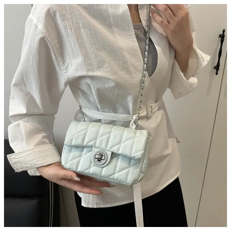 White Quilted Chain Shoulder Bag for Women — feature 24