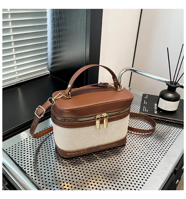 Women Fitted Faux Leather Shoulder Bag Red Beige Zippered — feature 33