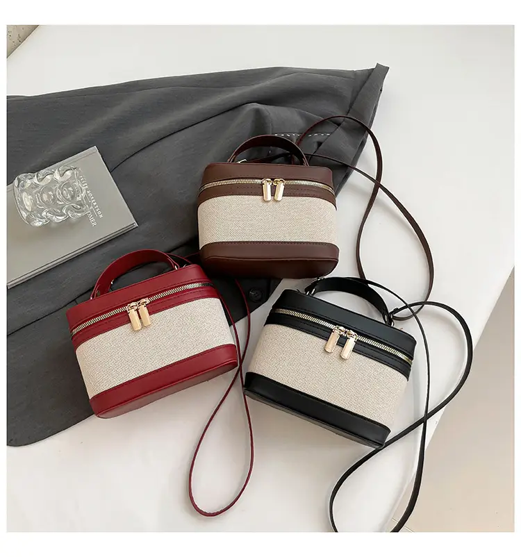 Women Fitted Faux Leather Shoulder Bag Red Beige Zippered — feature 35