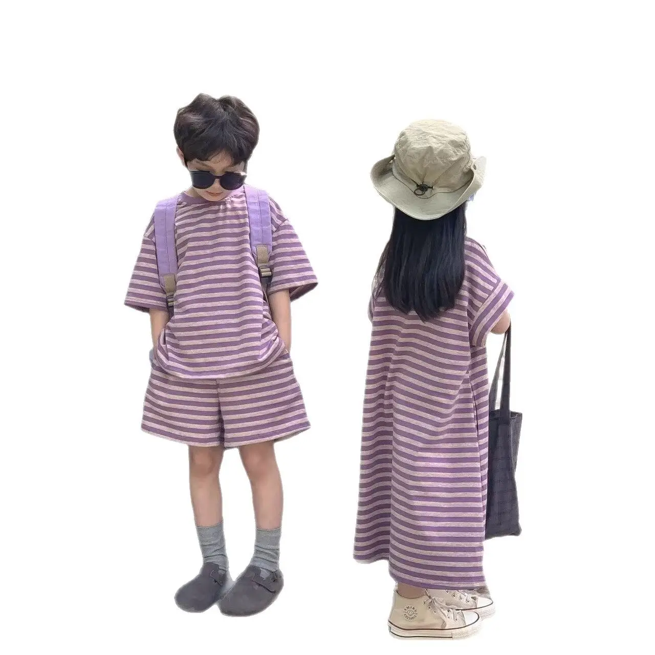 Children Striped 2-Piece Suit Purple 80-140 - Image 6