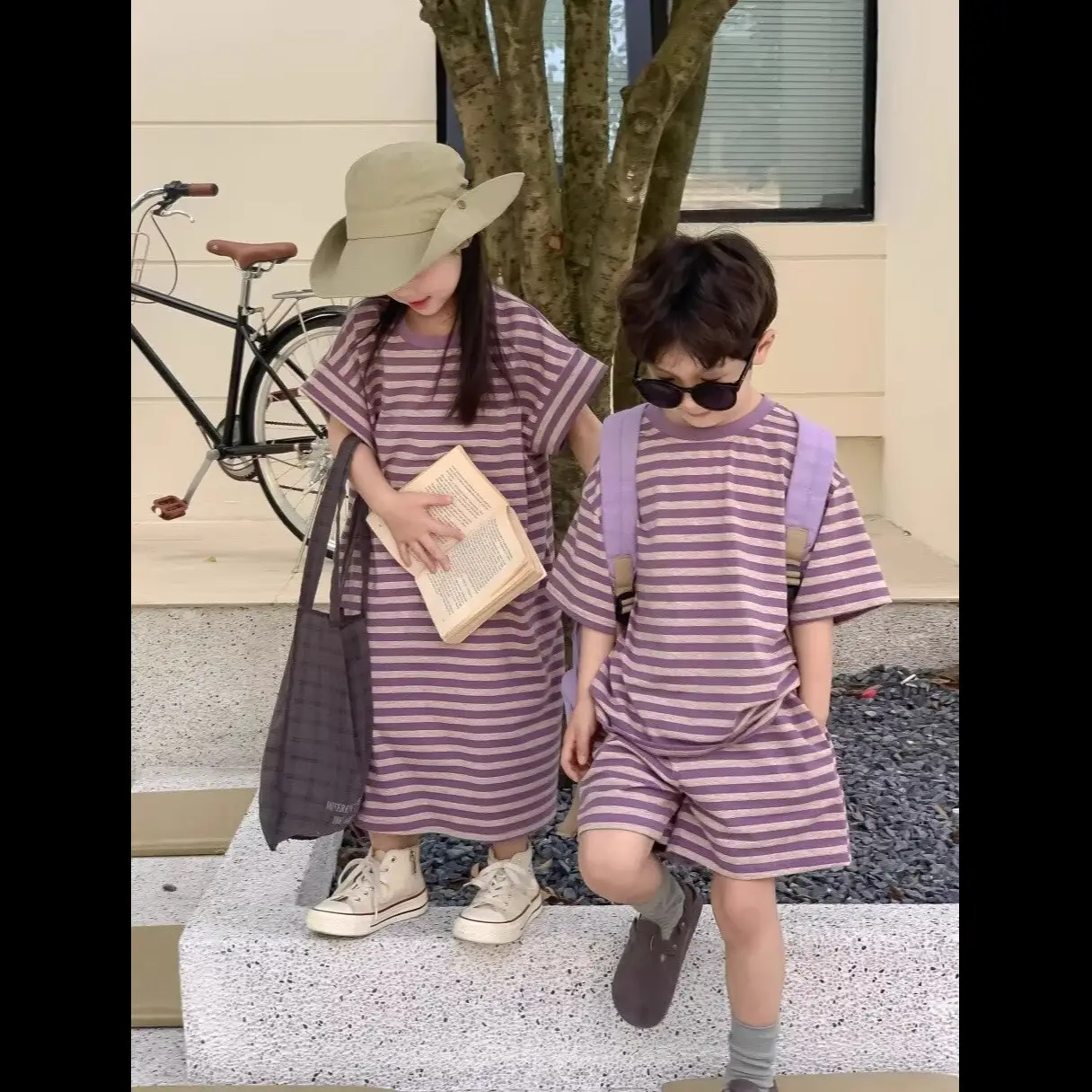 Children Striped 2-Piece Suit Purple 80-140 — feature 1