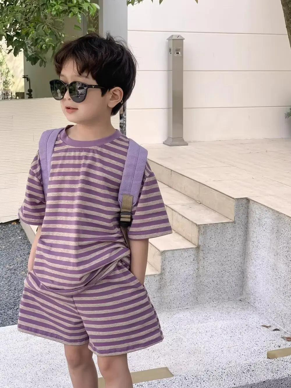 Children Striped 2-Piece Suit Purple 80-140 — feature 7