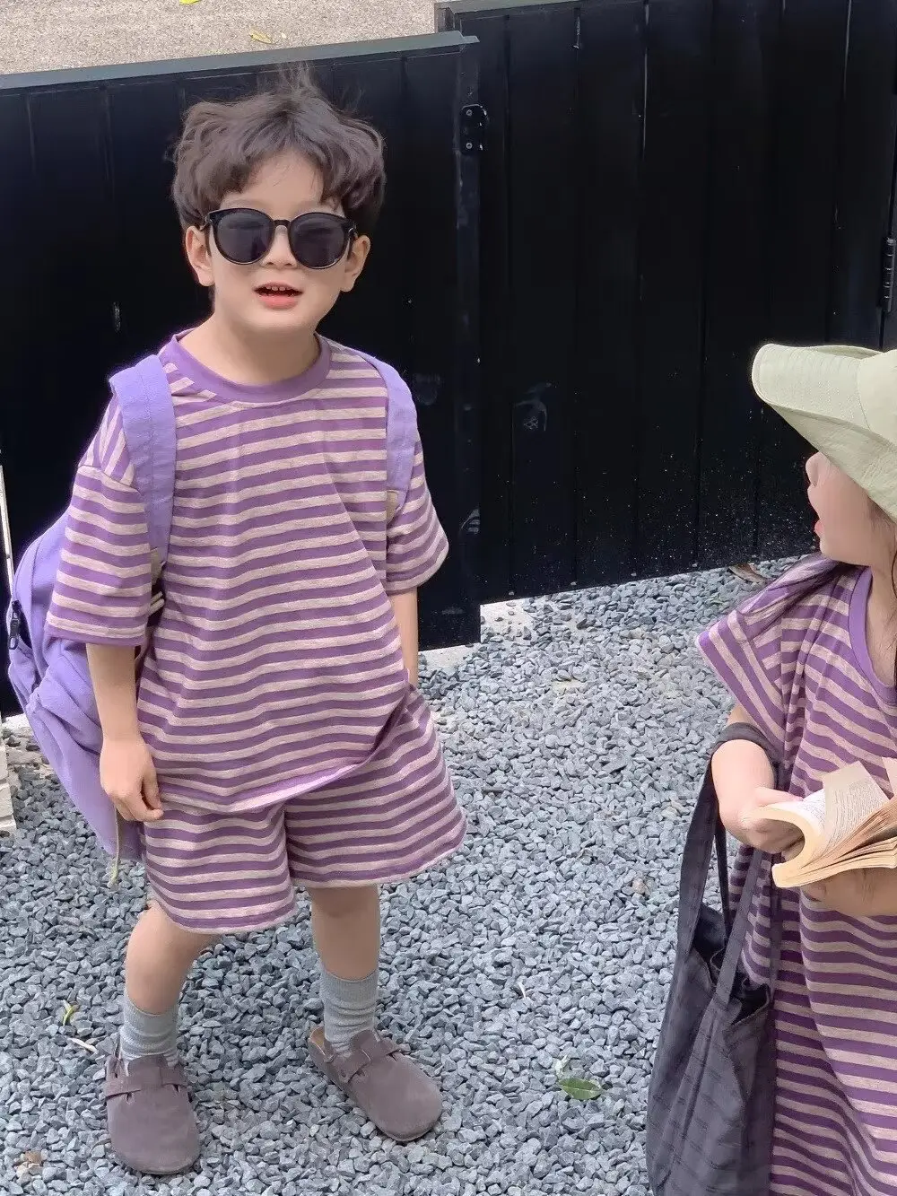 Children Striped 2-Piece Suit Purple 80-140 — feature 8
