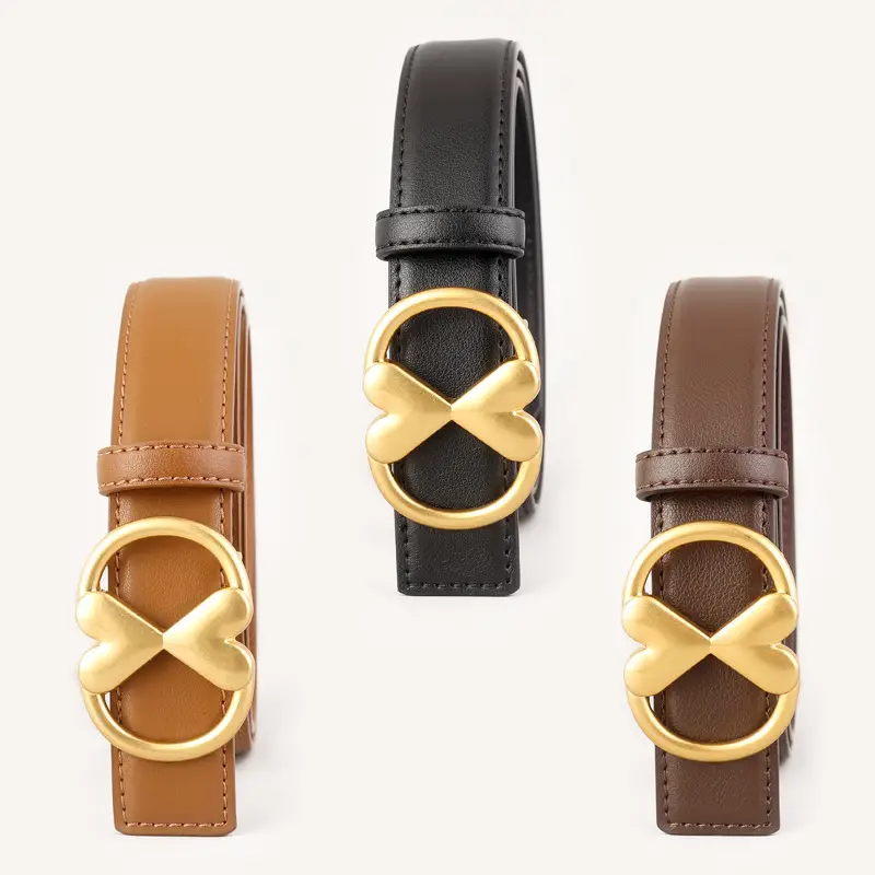 Women's Vintage Heart Belt with Gold Plated Buckle Brown - Image 5