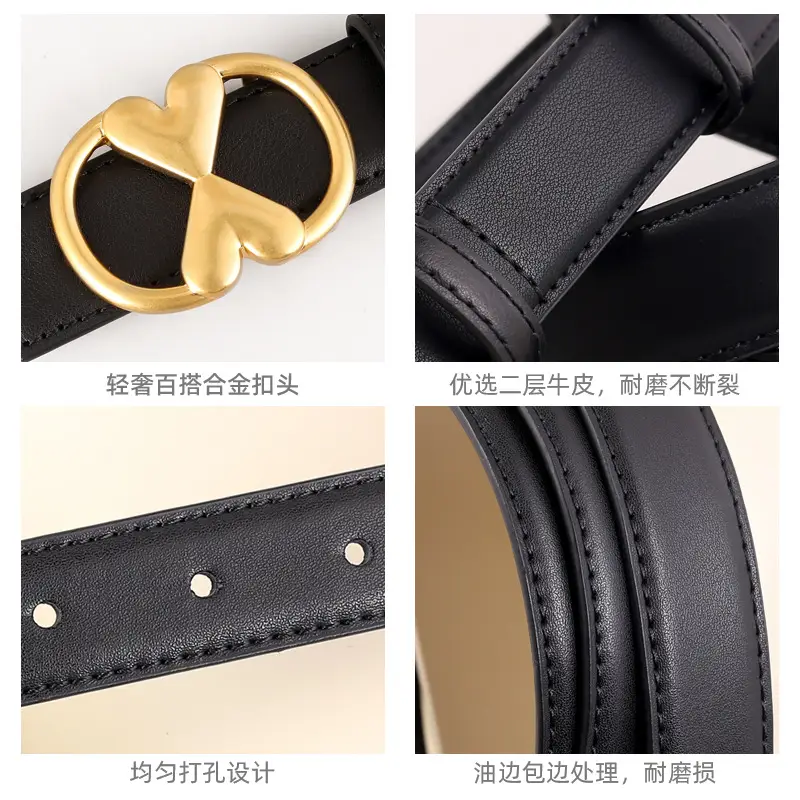 Women's Vintage Heart Belt with Gold Plated Buckle Brown - Image 6