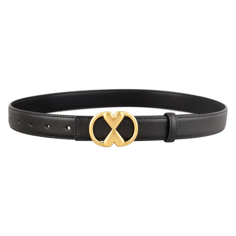 Women's Vintage Heart Belt with Gold Plated Buckle Brown - Image 8