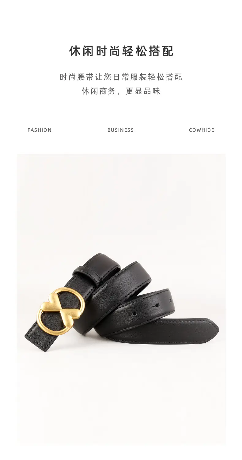 Women's Vintage Heart Belt with Gold Plated Buckle Brown — feature 10