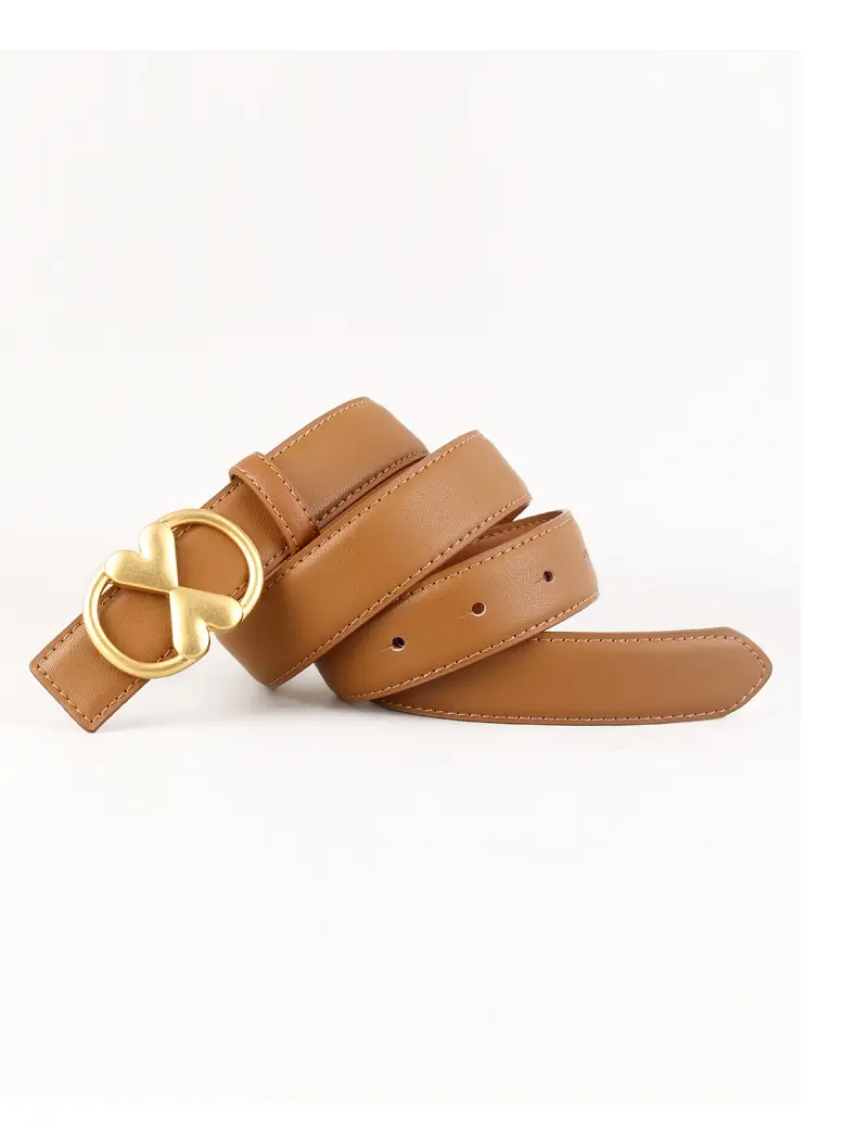 Women's Vintage Heart Belt with Gold Plated Buckle Brown — feature 11