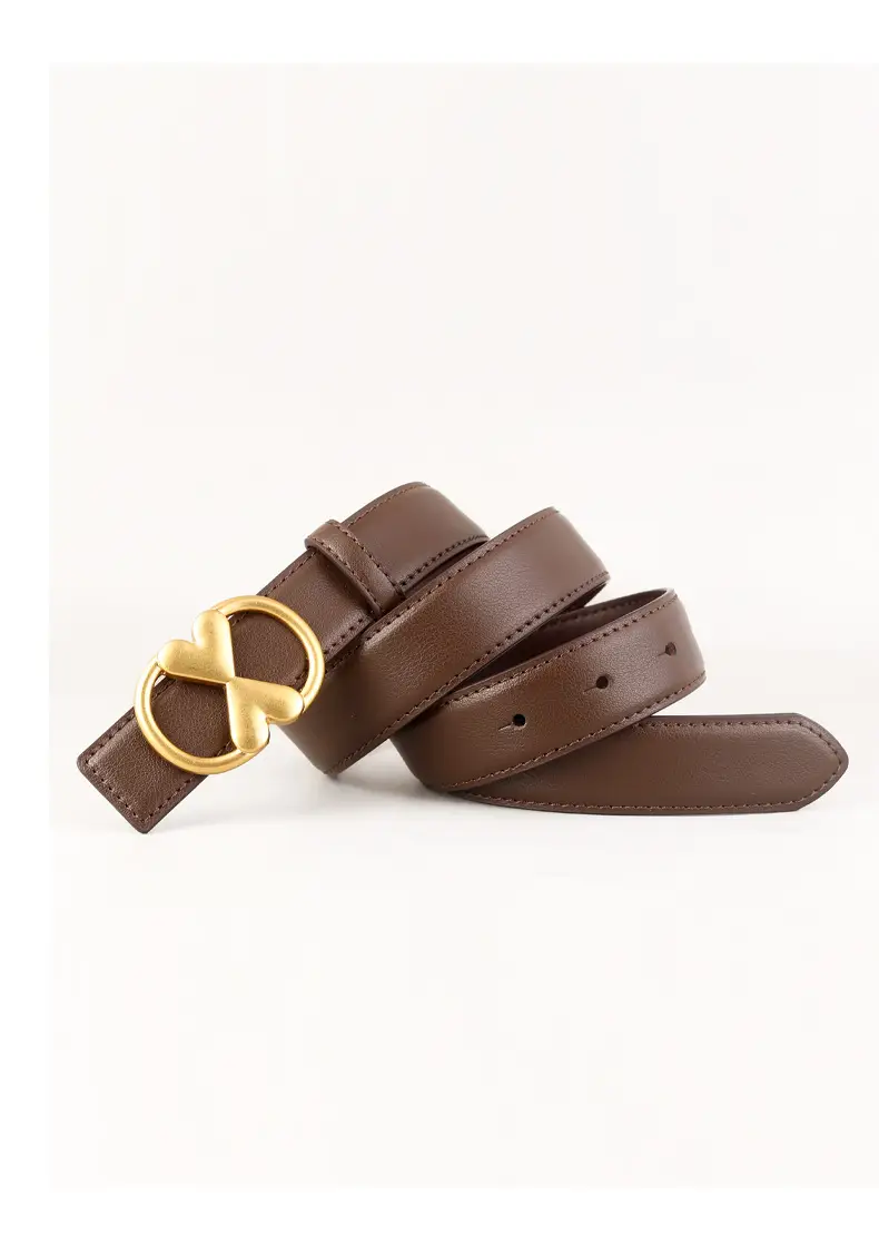 Women's Vintage Heart Belt with Gold Plated Buckle Brown — feature 12