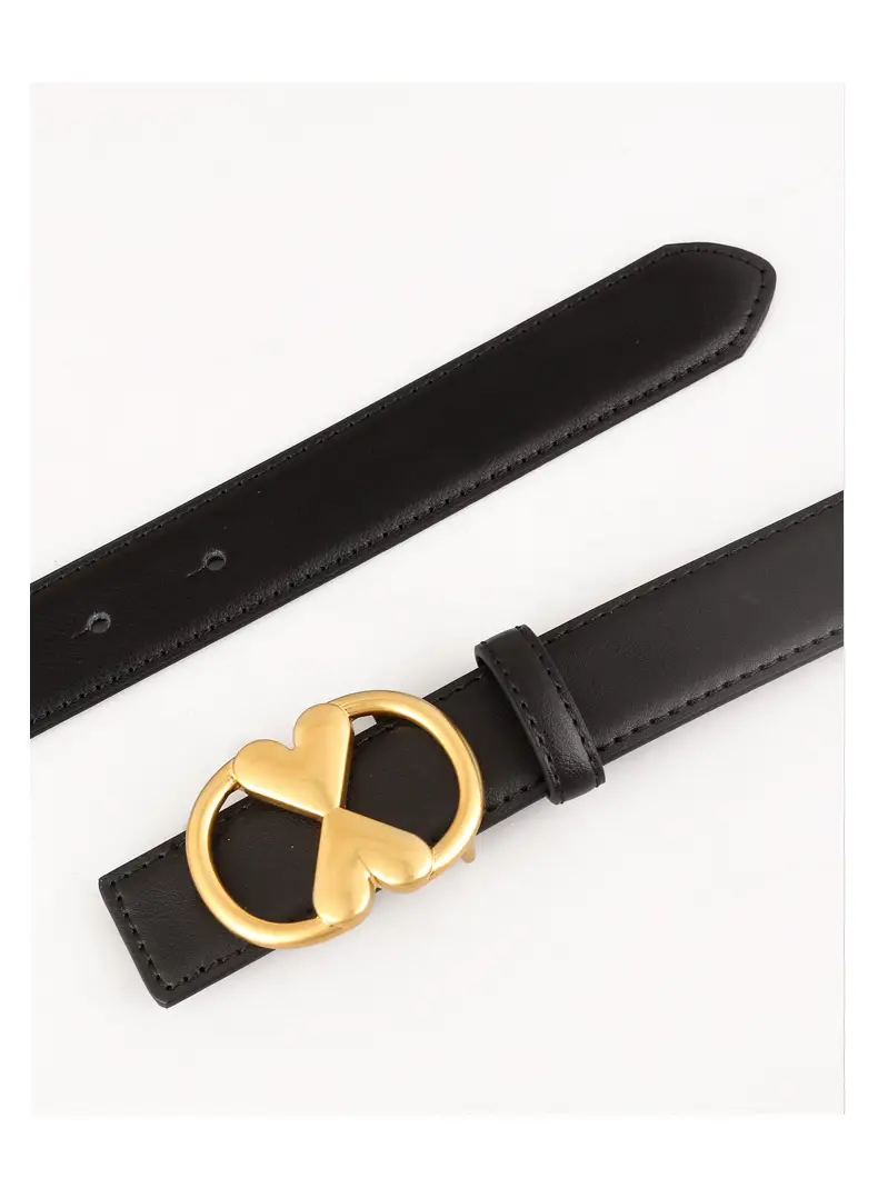 Women's Vintage Heart Belt with Gold Plated Buckle Brown — feature 14