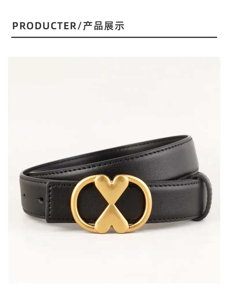 Women's Vintage Heart Belt with Gold Plated Buckle Brown — feature 20