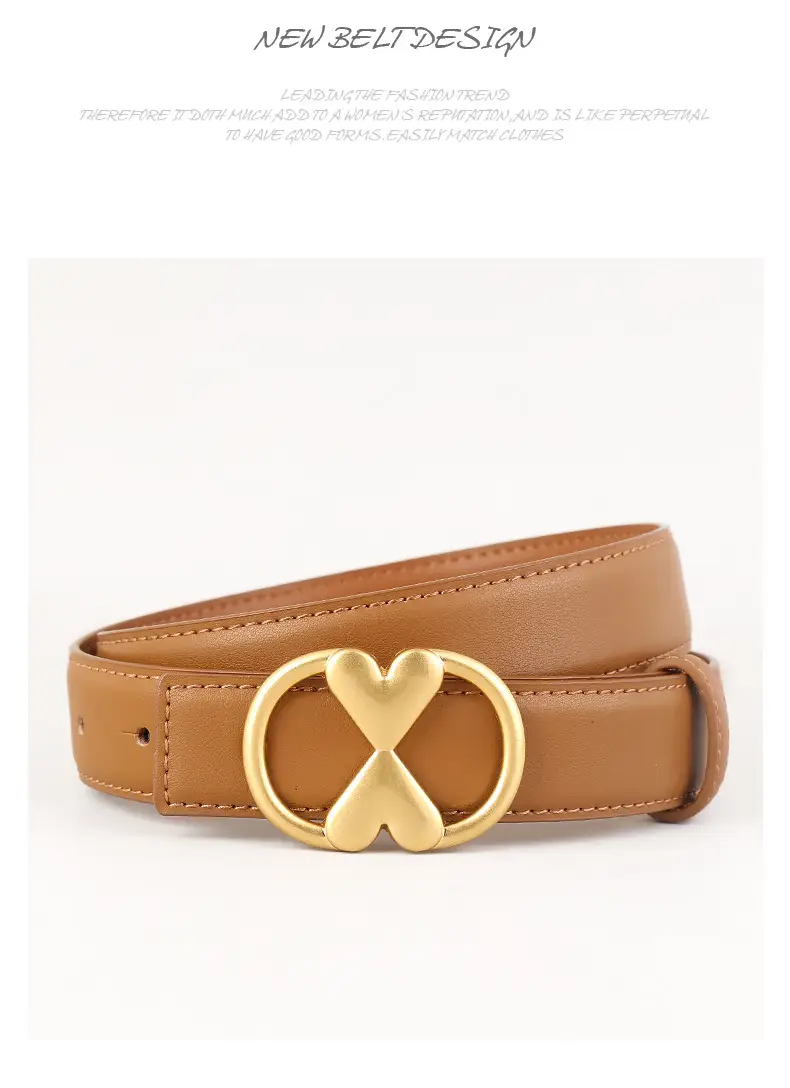 Women's Vintage Heart Belt with Gold Plated Buckle Brown — feature 21
