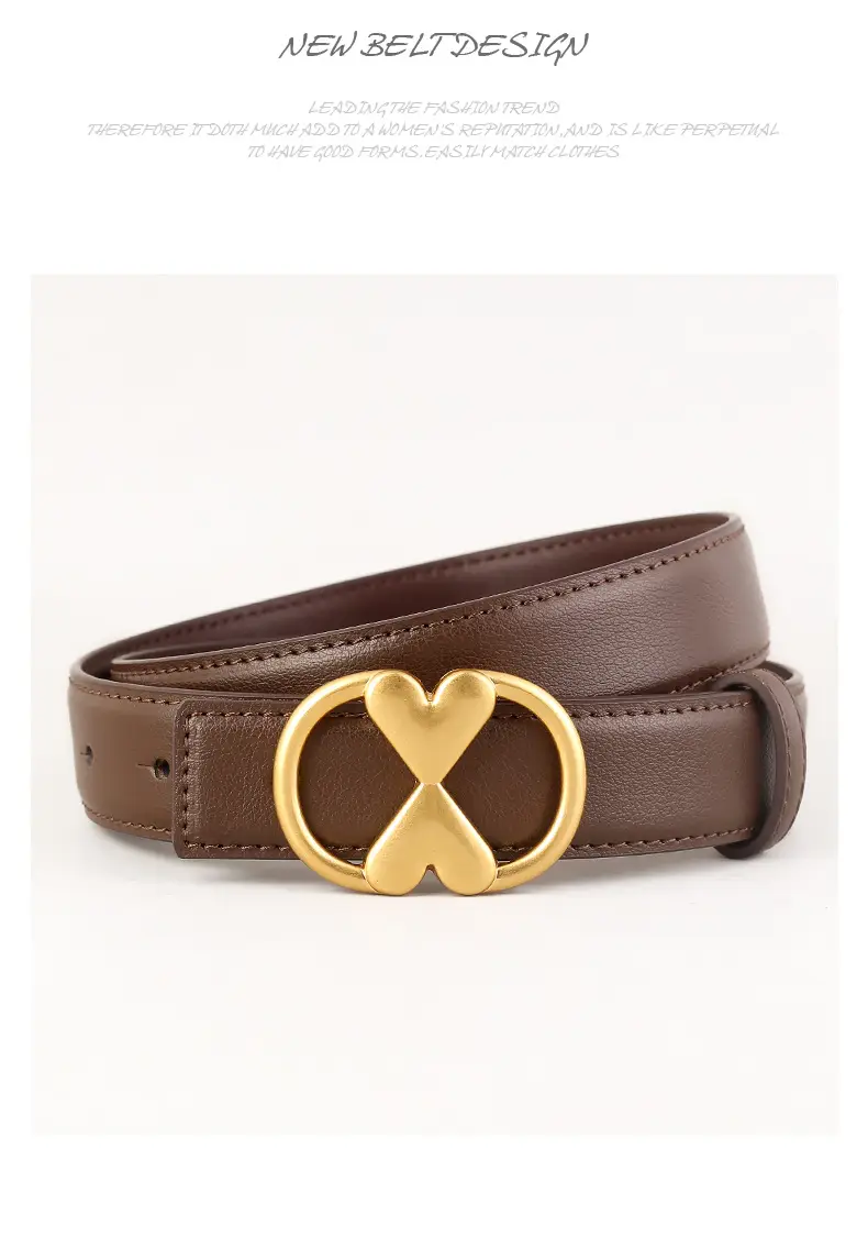 Women's Vintage Heart Belt with Gold Plated Buckle Brown — feature 22