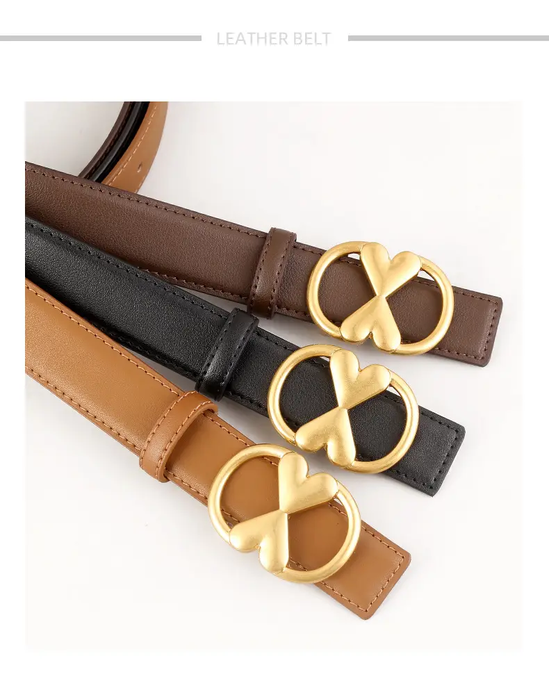 Women's Vintage Heart Belt with Gold Plated Buckle Brown — feature 7