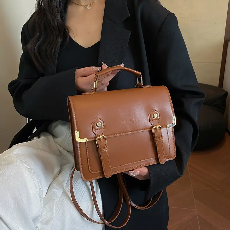 Women's Vintage British Style Shoulder Bag Brown Leather 2025 - Image 4