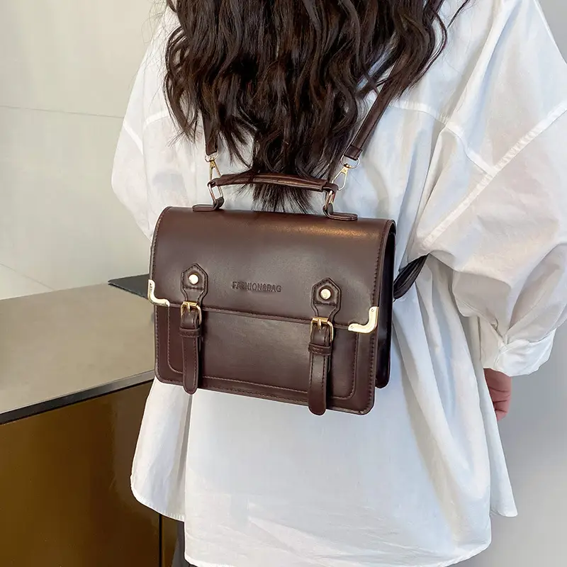 Women's Vintage British Style Shoulder Bag Brown Leather 2025 - Image 5