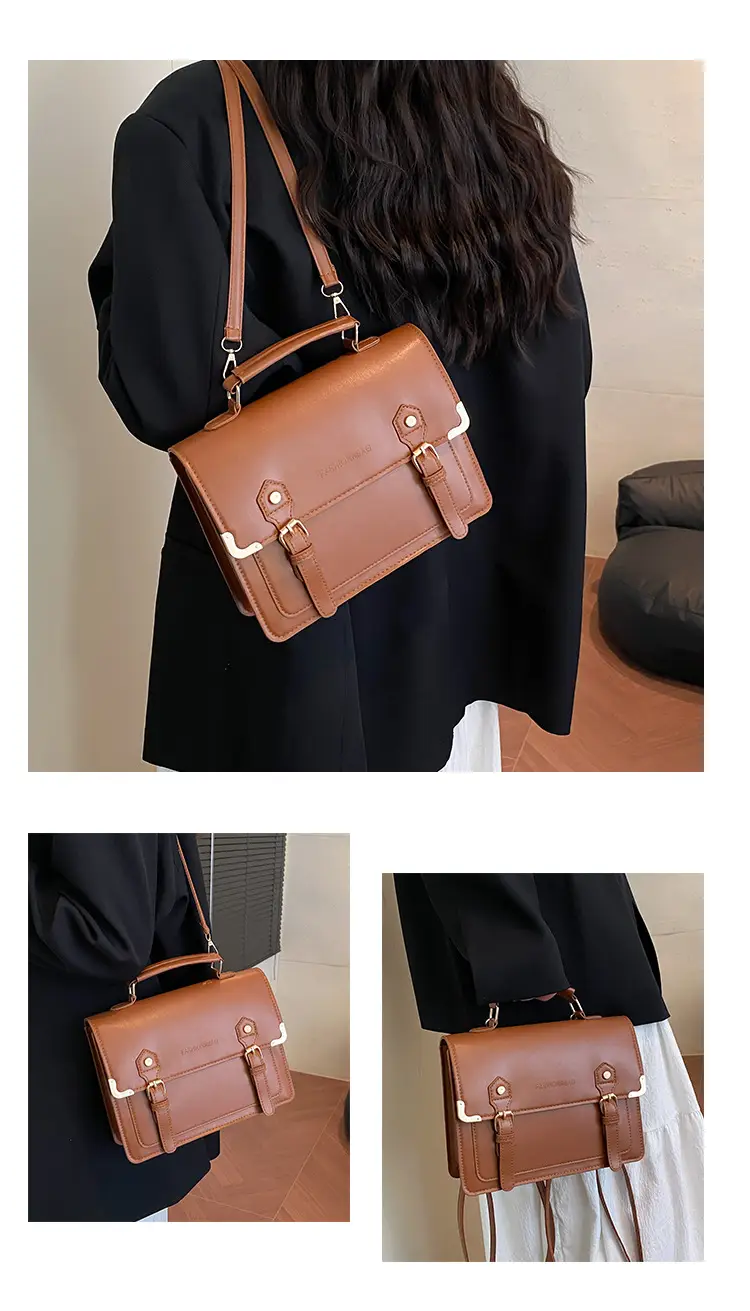 Women's Vintage British Style Shoulder Bag Brown Leather 2025 — feature 7