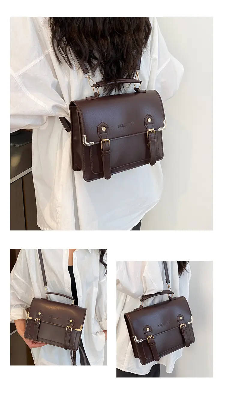 Women's Vintage British Style Shoulder Bag Brown Leather 2025 — feature 8