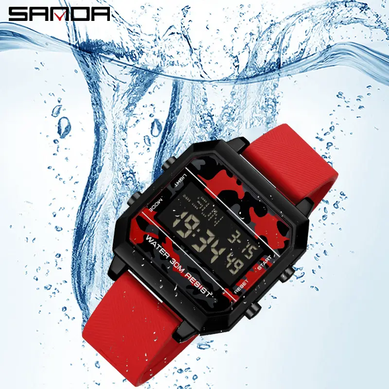 Sanda Men's Red Digital Watch Waterproof Multi-Functional Sports Wear - Image 7