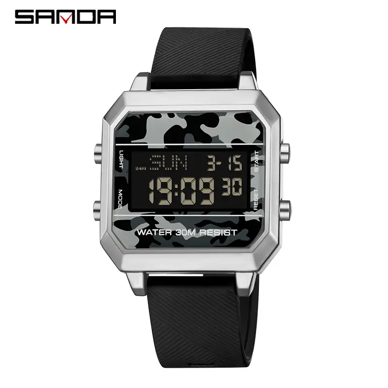Sanda Men's Red Digital Watch Waterproof Multi-Functional Sports Wear - Image 2