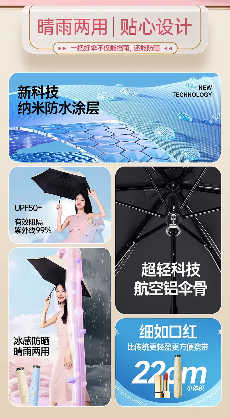 Ultra-Light Portable Vinyl Sun Protection Umbrella White — feature 5
