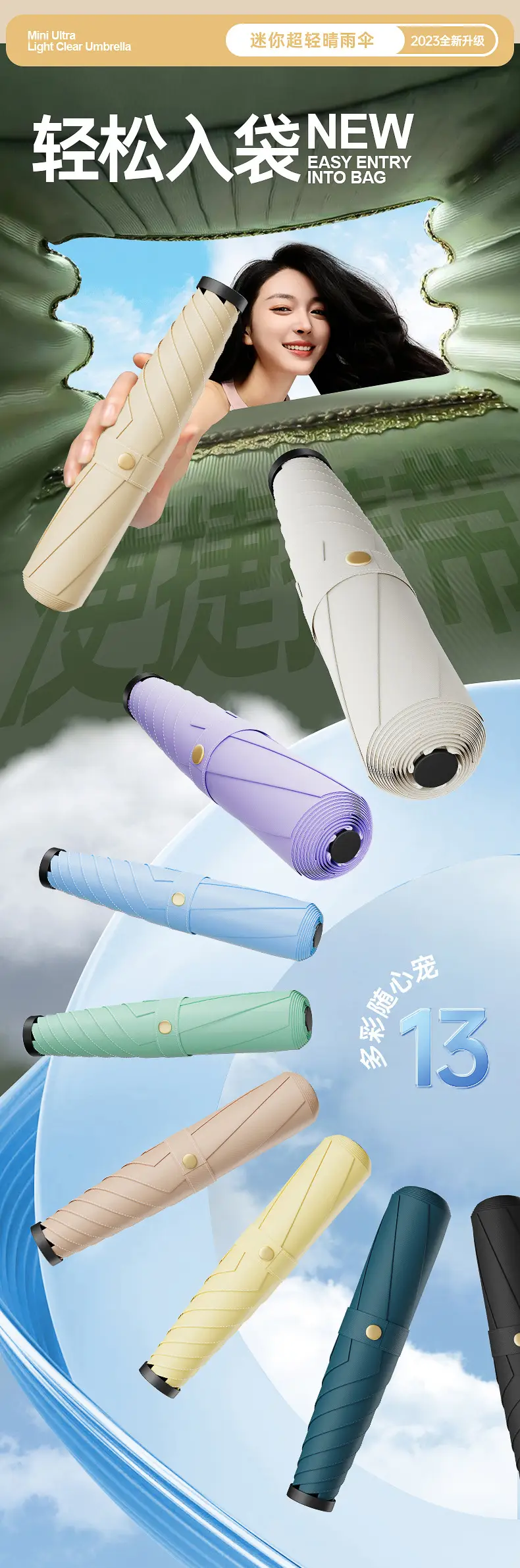 Ultra-Light Portable Vinyl Sun Protection Umbrella White — feature 6