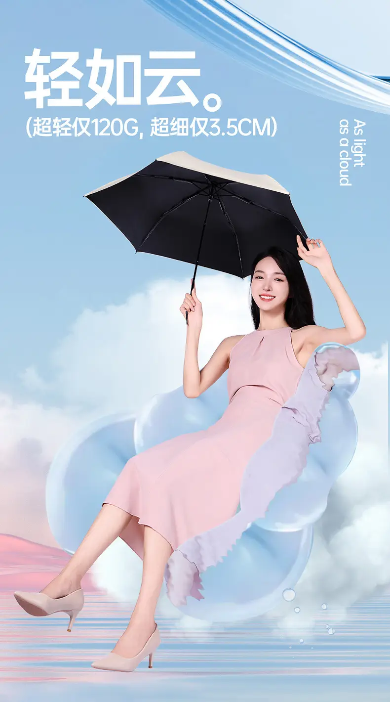 Ultra-Light Portable Vinyl Sun Protection Umbrella White — feature 7