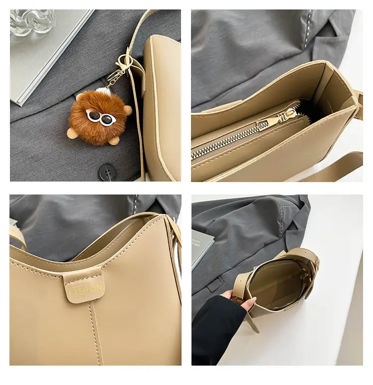 White Beanbag Shoulder Bag with Cute Pom Pom Charm — feature 11