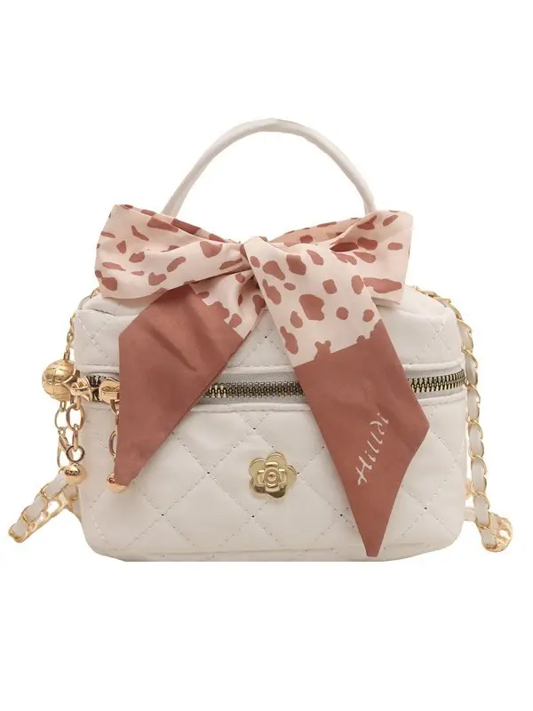 Women's Diamond Plaid Chain Shoulder Bag Mini Square Bucket Bag - Image 8