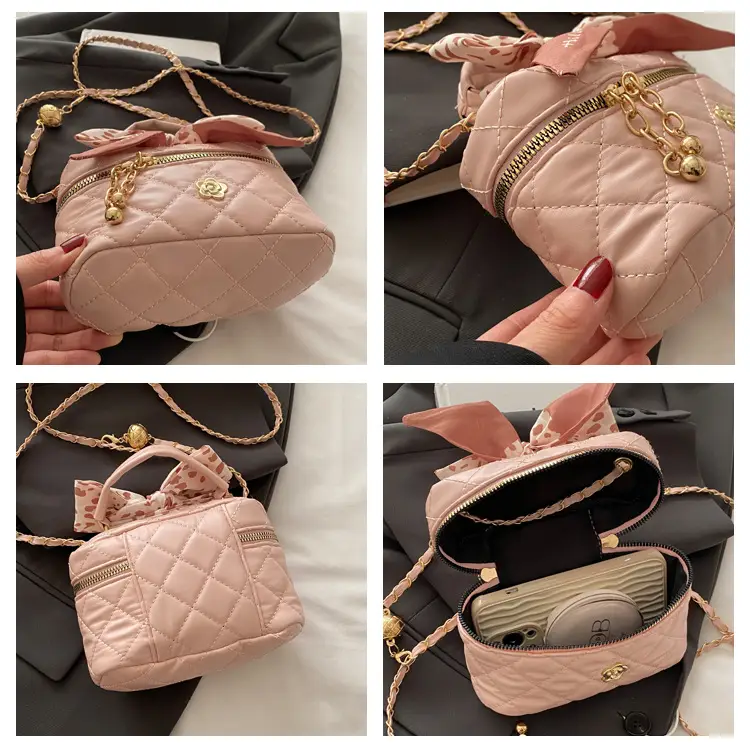 Women's Diamond Plaid Chain Shoulder Bag Mini Square Bucket Bag — feature 6