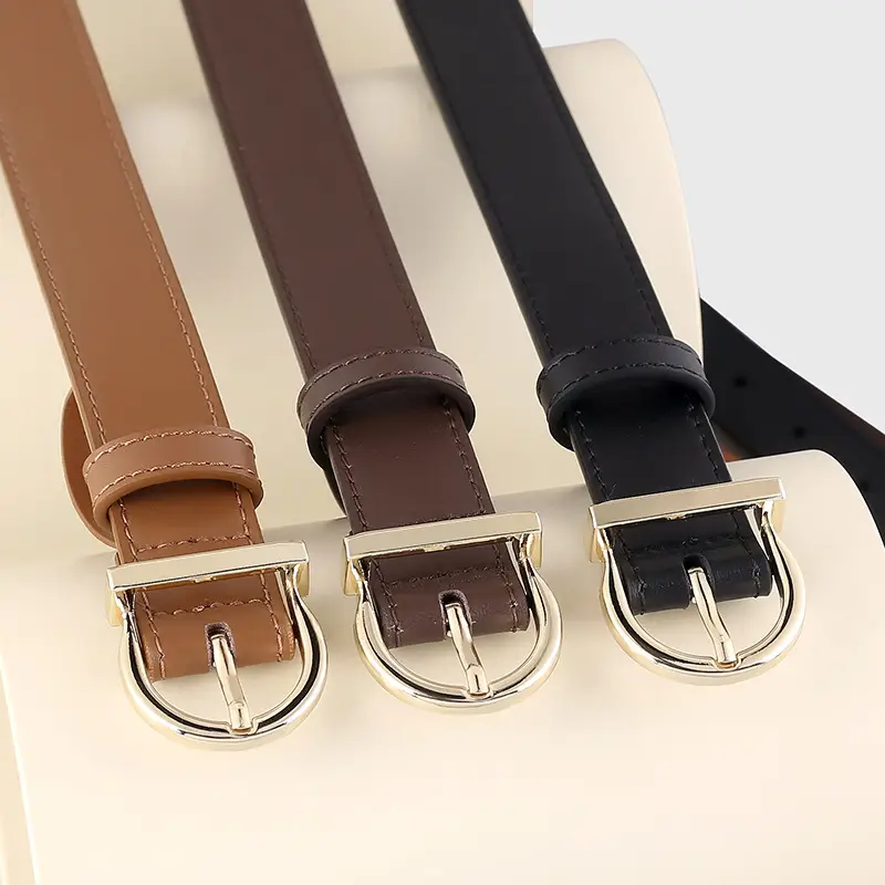 Black Leather Belt with Gold Buckle for Women - Image 5