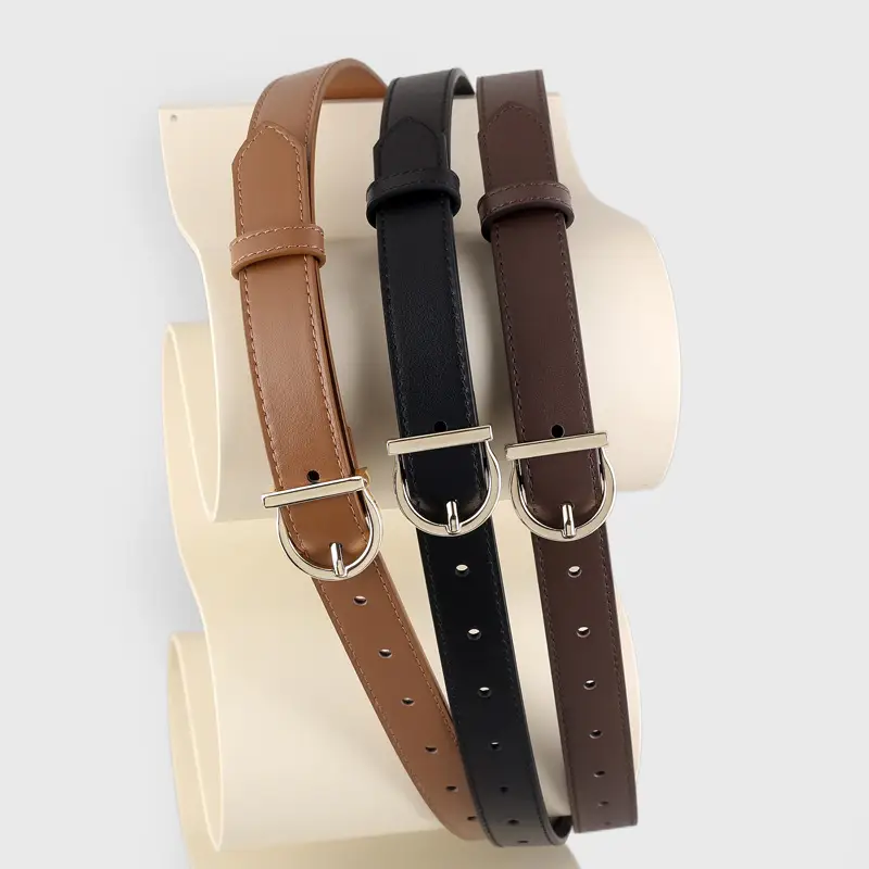 Black Leather Belt with Gold Buckle for Women - Image 6