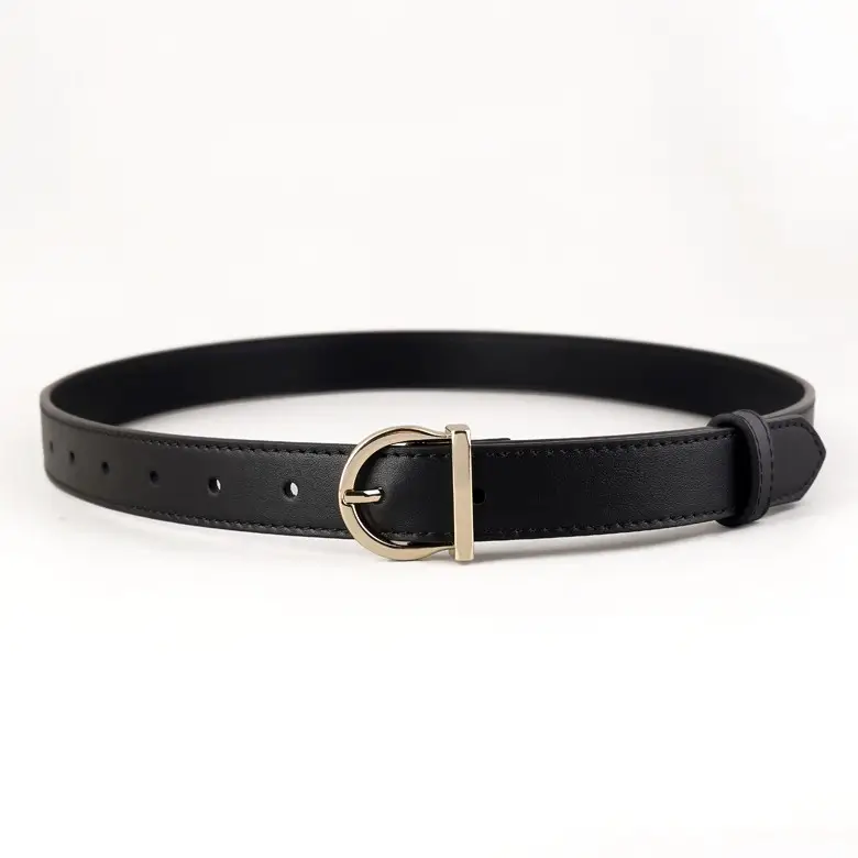 Black Leather Belt with Gold Buckle for Women - Image 8