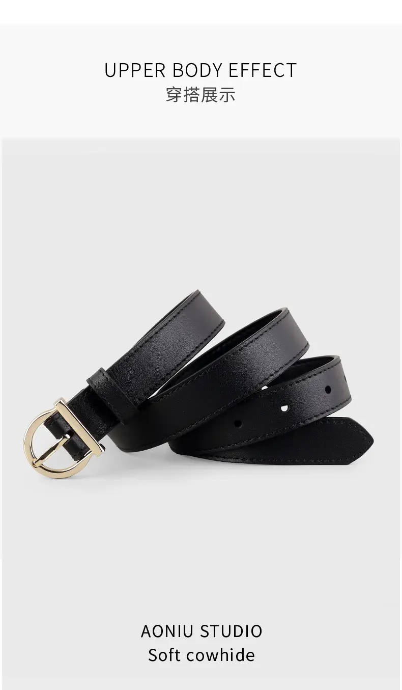 Black Leather Belt with Gold Buckle for Women — feature 11