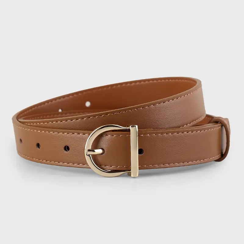 Black Leather Belt with Gold Buckle for Women - Image 2