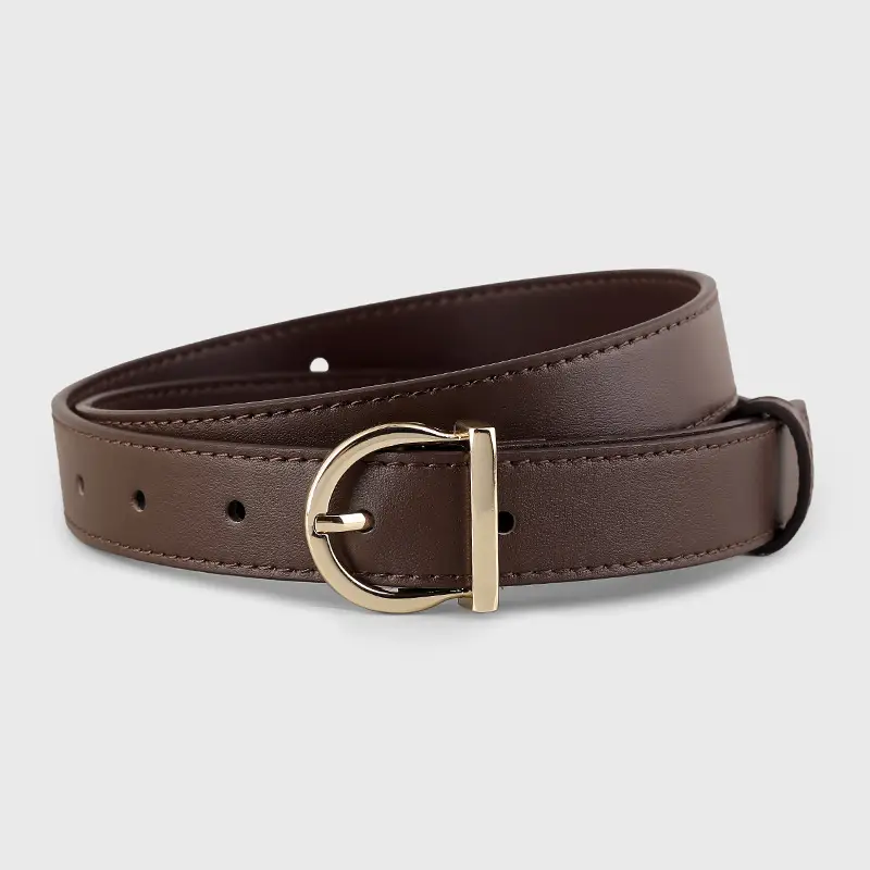 Black Leather Belt with Gold Buckle for Women - Image 3