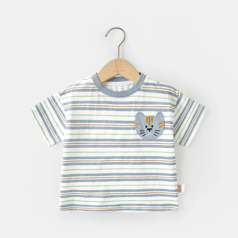 Baby T-Shirt Striped Blue White Short Sleeve - Image 4