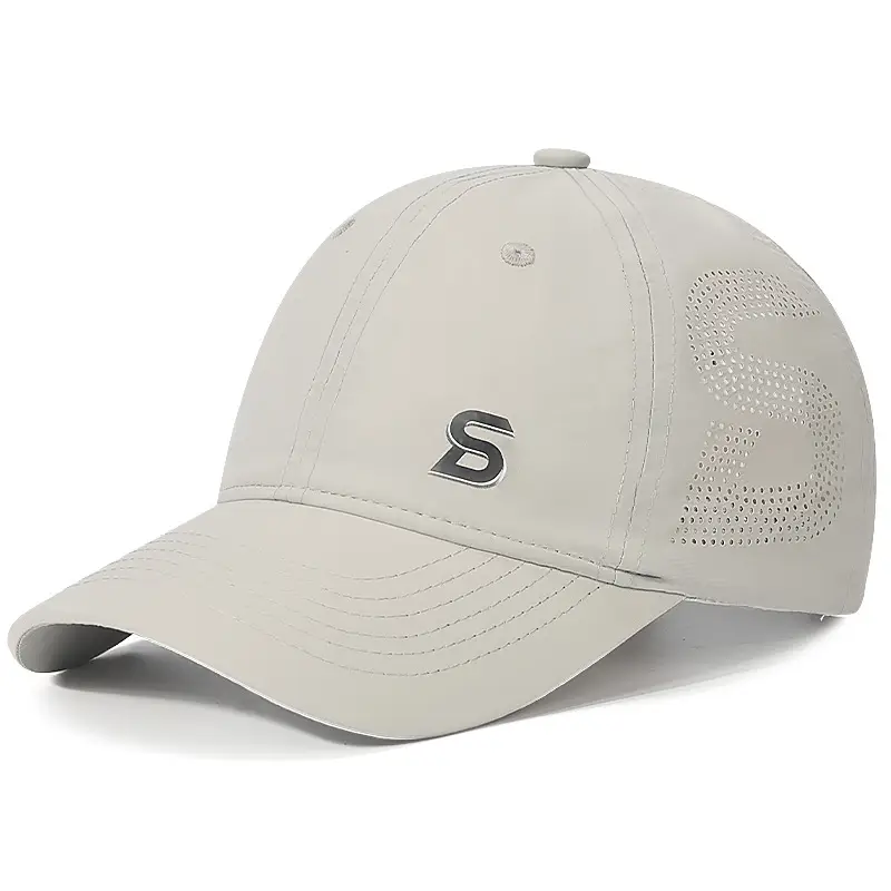 Beige Baseball Cap with Logo & Side Mesh