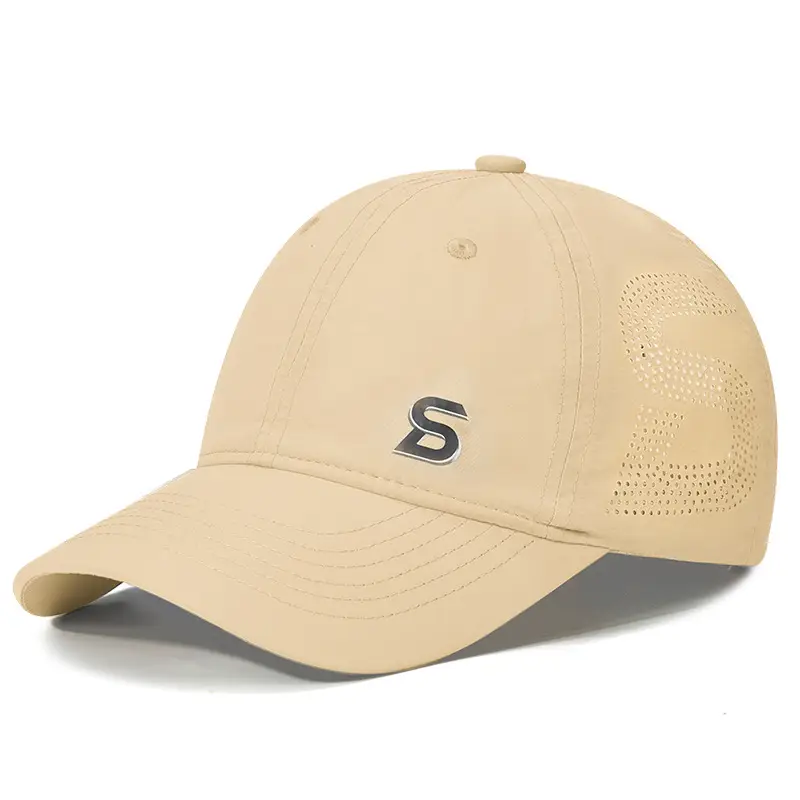 Beige Baseball Cap with Logo & Side Mesh