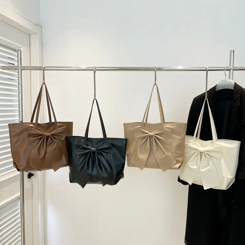 Bow Large Capacity Women's Tan Shoulder Bag - Image 8