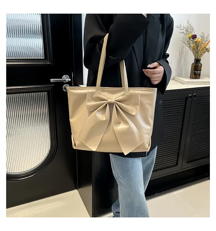 Bow Large Capacity Women's Tan Shoulder Bag — feature 10