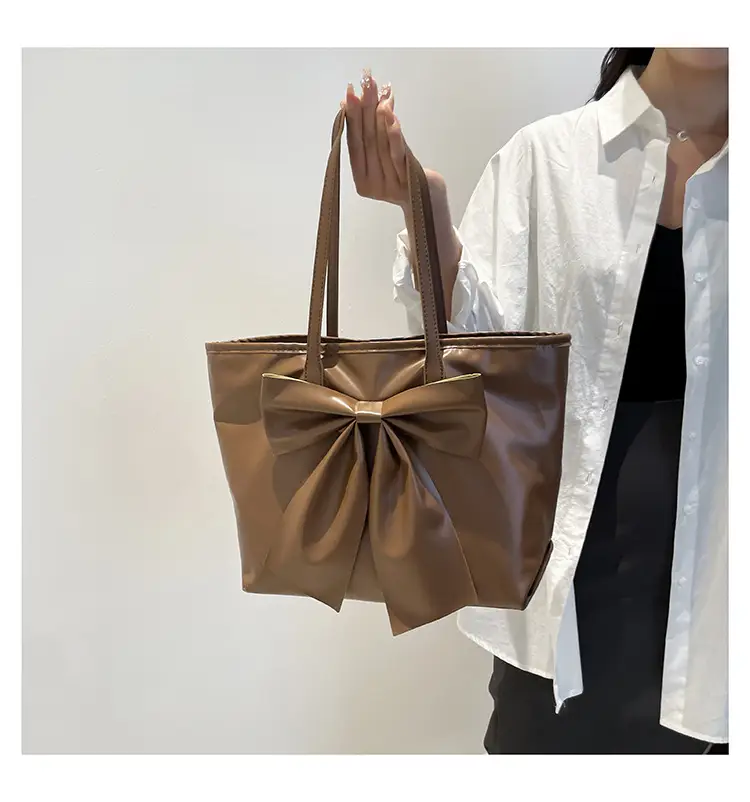 Bow Large Capacity Women's Tan Shoulder Bag — feature 19