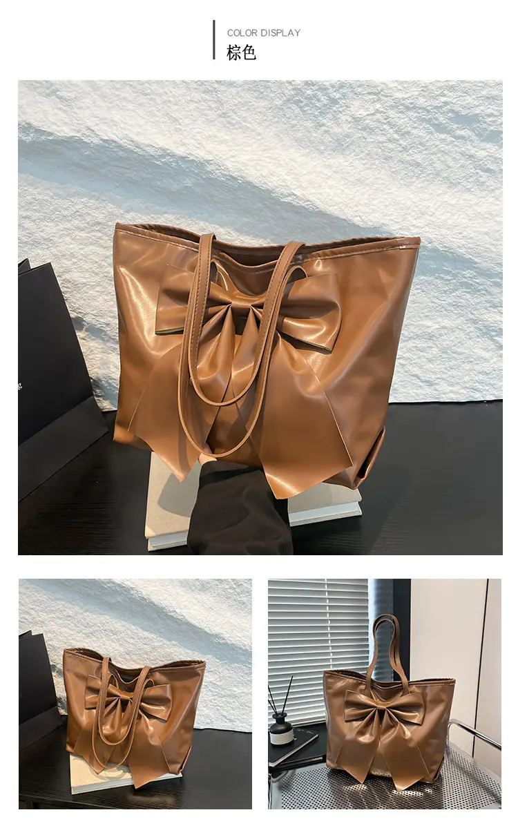 Bow Large Capacity Women's Tan Shoulder Bag — feature 25