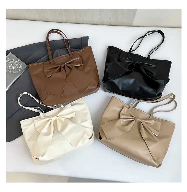 Bow Large Capacity Women's Tan Shoulder Bag — feature 26
