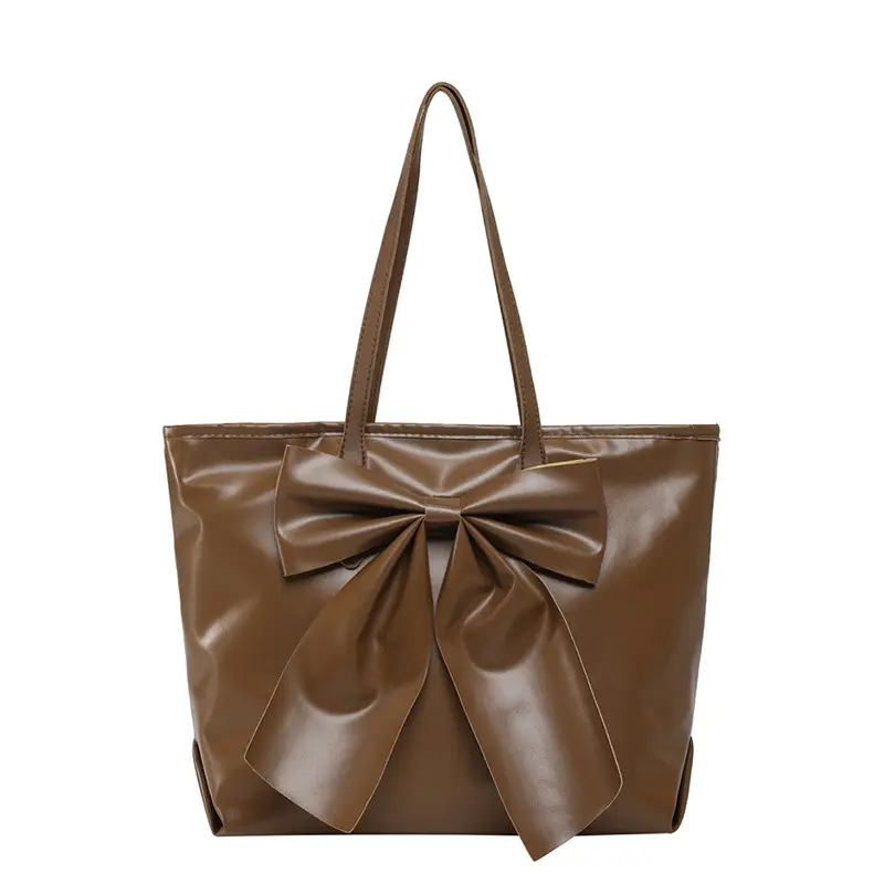 Bow Large Capacity Women's Tan Shoulder Bag - Image 2