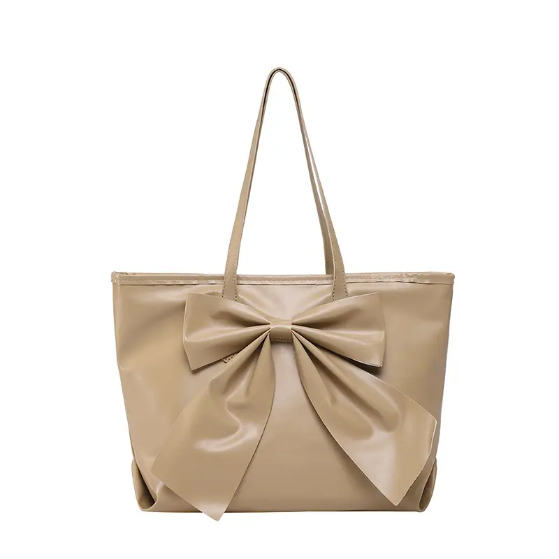 Bow Large Capacity Women's Tan Shoulder Bag - Image 4